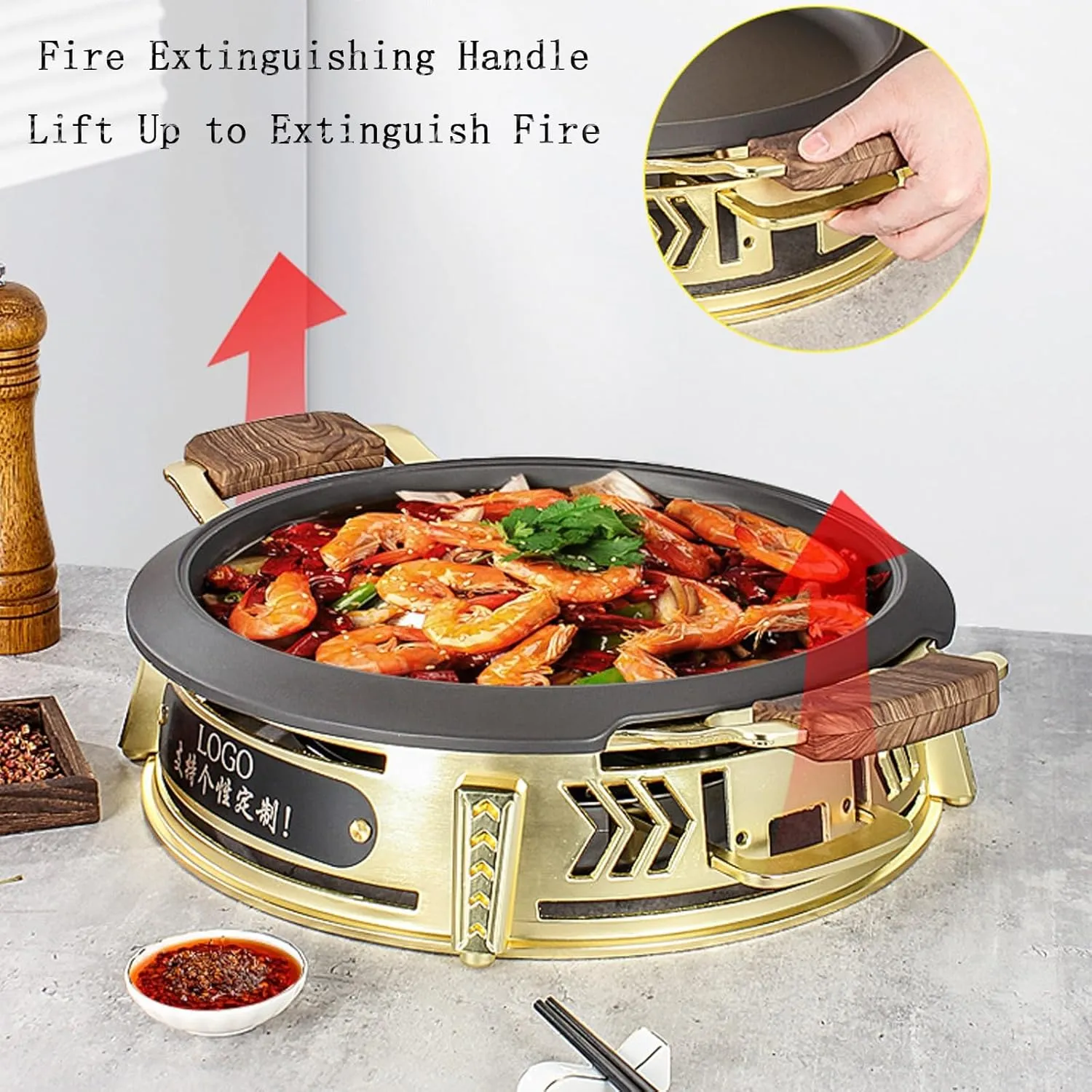 Round Grilled Fish Oven Aluminum Alloy Thickened Bullfrog Dry Pot Non-stick Round Baking Pan(BK-DB cover,26cm)