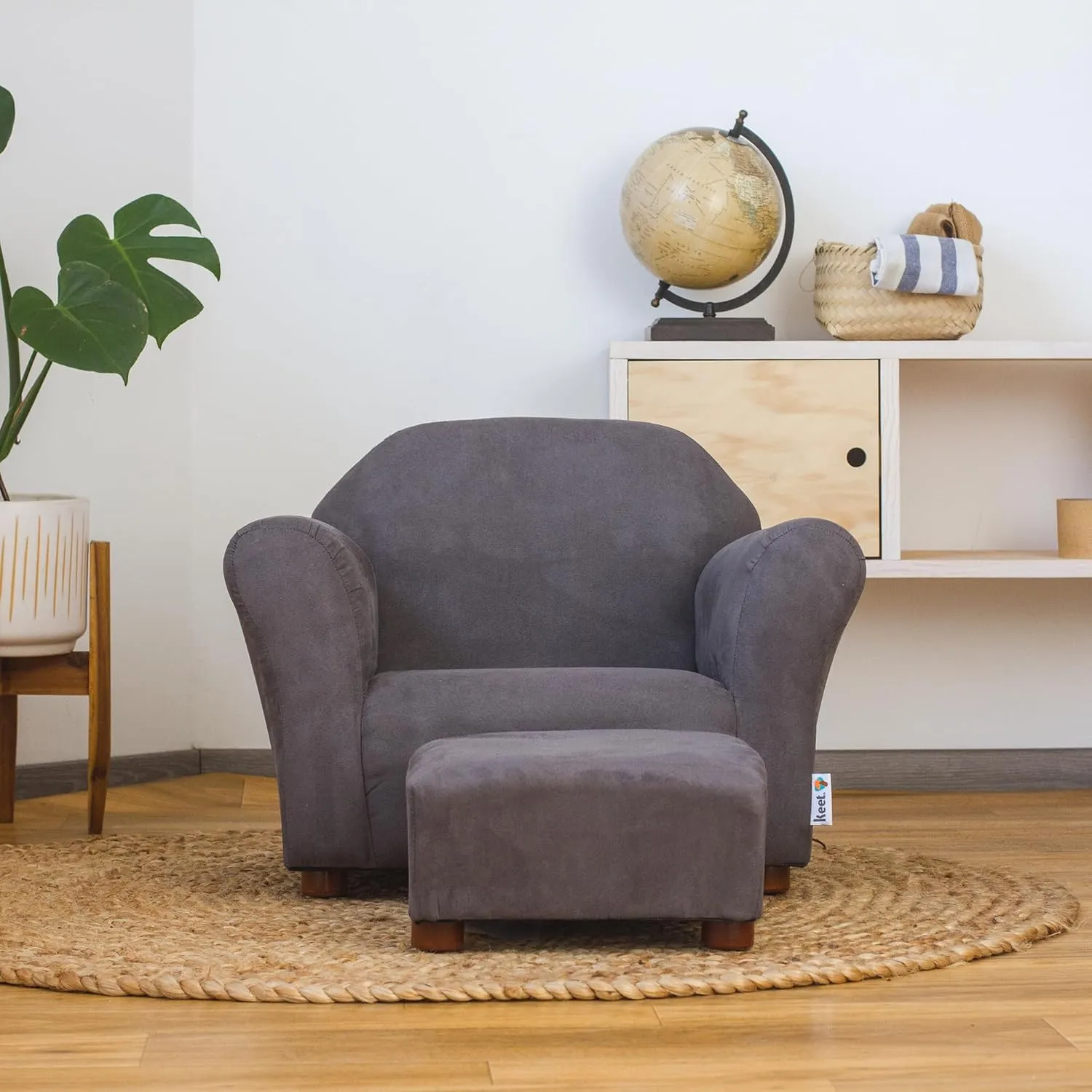 Roundy Kids Chair with Ottoman, Microsuede Upholstered, Ergonomic & Comfortable Design, Sturdy Wooden Frame, Ideal for Boys & Girls Ages 2-5, Easy to Clean, Perfect for Bedrooms, Playrooms & Daycares