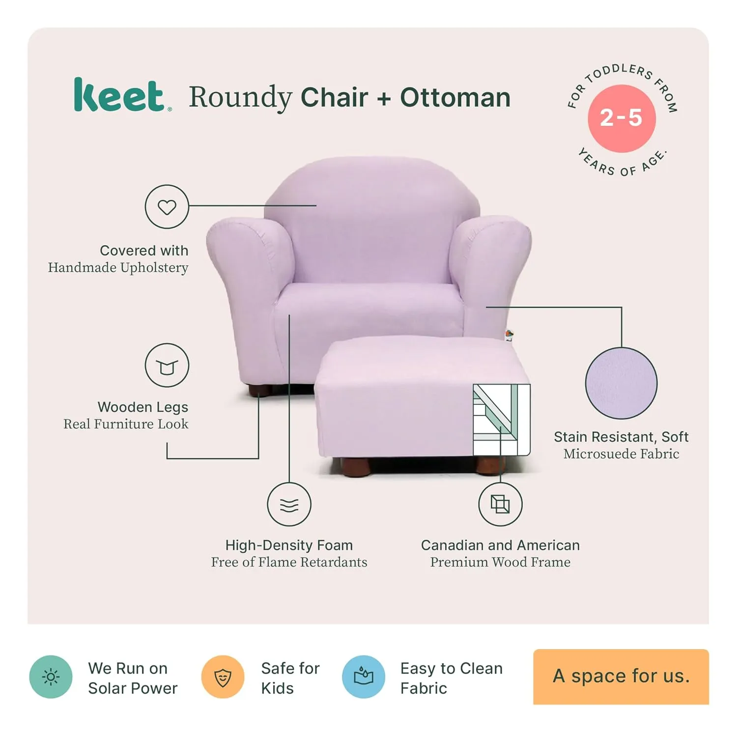 Roundy Kids Chair with Ottoman, Microsuede Upholstered, Ergonomic & Comfortable Design, Sturdy Wooden Frame, Ideal for Boys & Girls Ages 2-5, Easy to Clean, Perfect for Bedrooms, Playrooms & Daycares