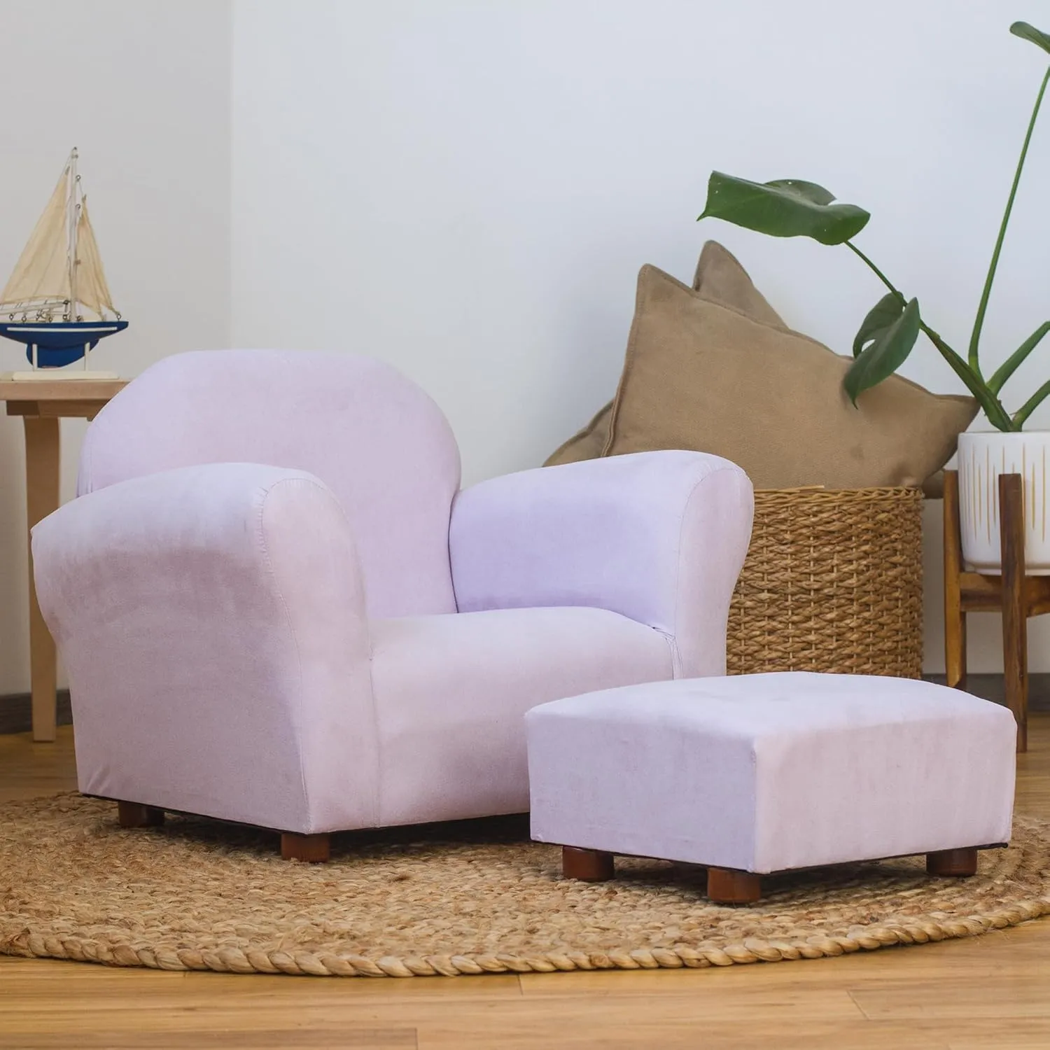 Roundy Kids Chair with Ottoman, Microsuede Upholstered, Ergonomic & Comfortable Design, Sturdy Wooden Frame, Ideal for Boys & Girls Ages 2-5, Easy to Clean, Perfect for Bedrooms, Playrooms & Daycares