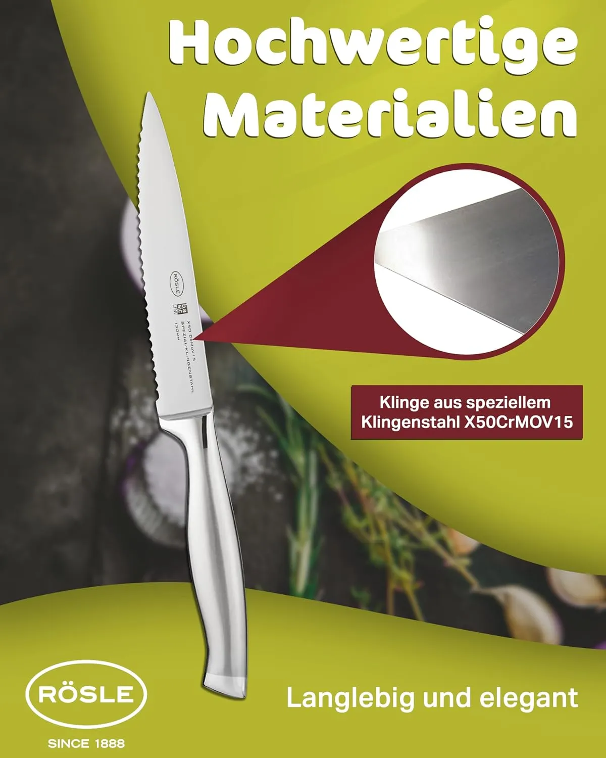Rösle Basics Line Stainless Steel Serrated Universal Kitchen Knife, 5-inch Blande