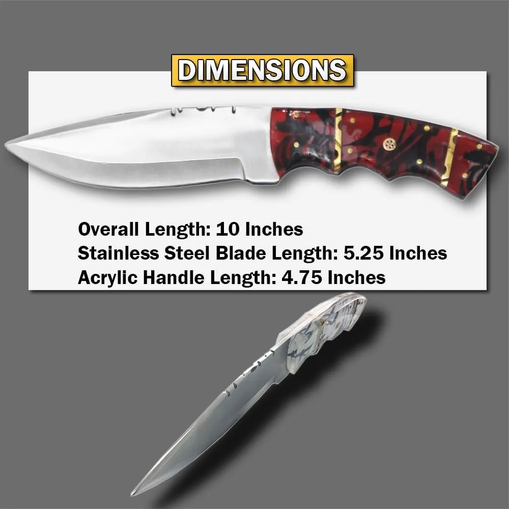 Rtek 10" Deer Creek Hunting Knife with Acrylic Handle and Leather Sheath (Black)