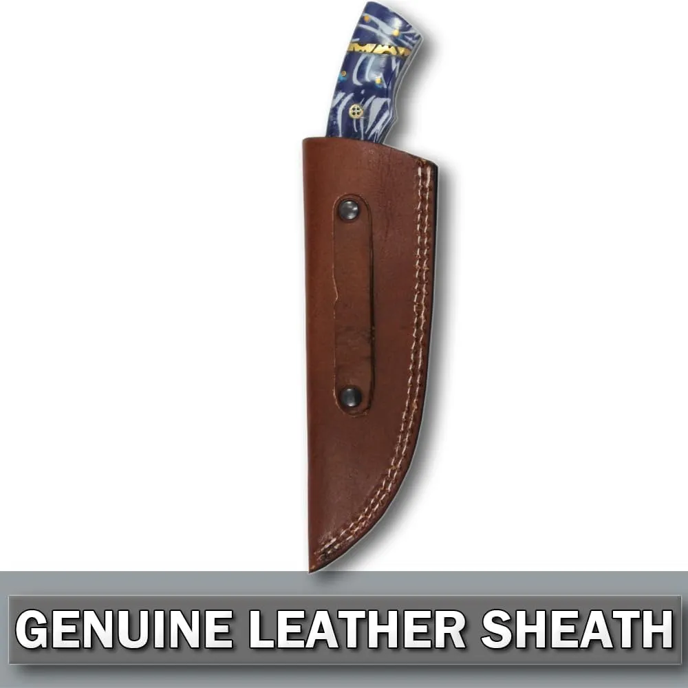 Rtek 10" Deer Creek Hunting Knife with Acrylic Handle and Leather Sheath (Black)