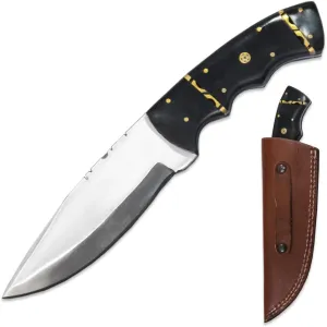 Rtek 10" Deer Creek Hunting Knife with Acrylic Handle and Leather Sheath (Black)