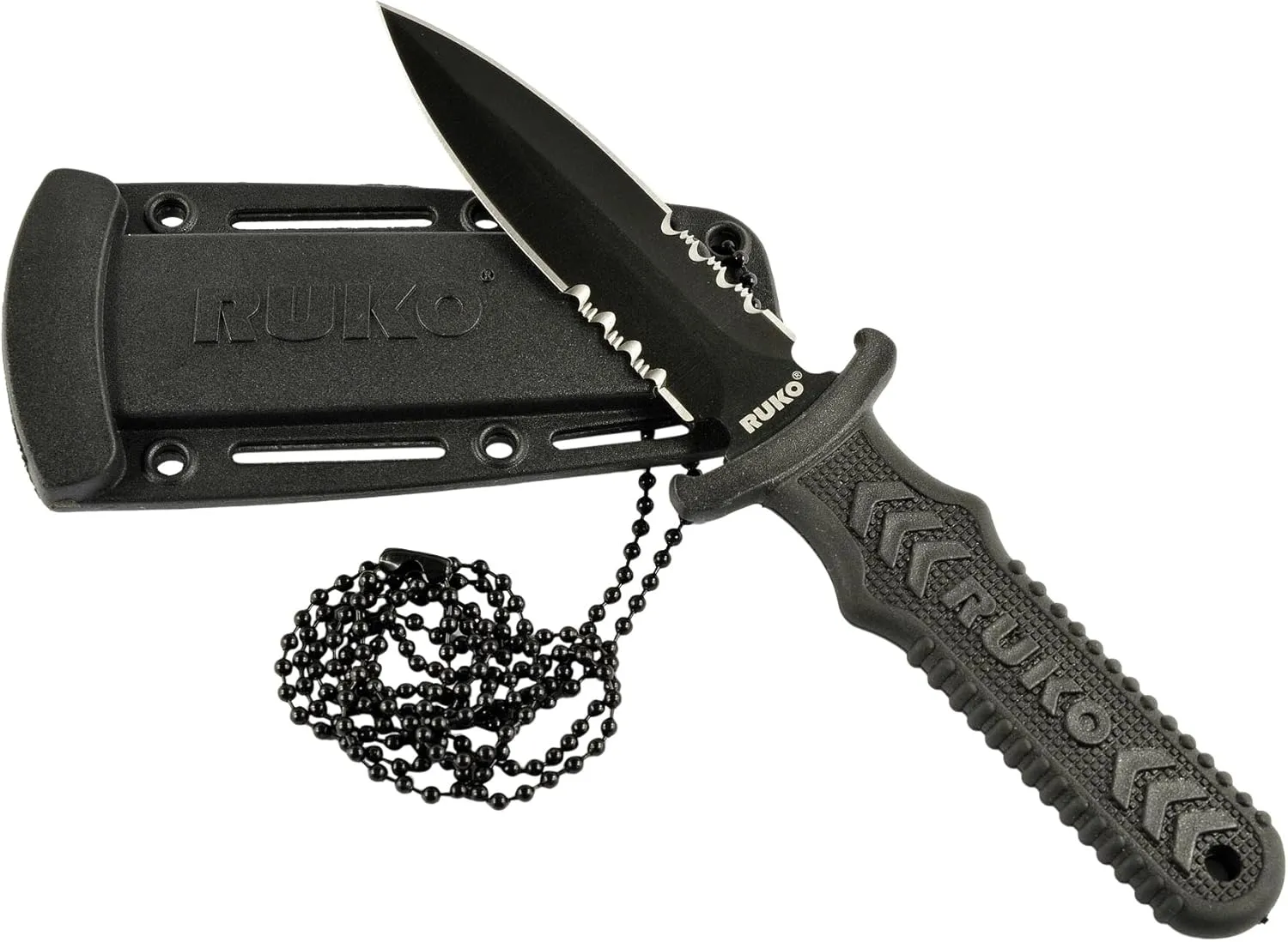 RUKO RUK0097 Neck/Boot Knife with Glass Reinforced Nylon Sheath, 6-3/8", black