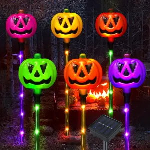 Rynx | Fathisooc Set of 6 sunlit pumpkin path lights for Halloween decorations outdoor, color-changing outdoor Halloween lamps, light up Jack O Lantern pumpkins for Halloween party porch yard decorations