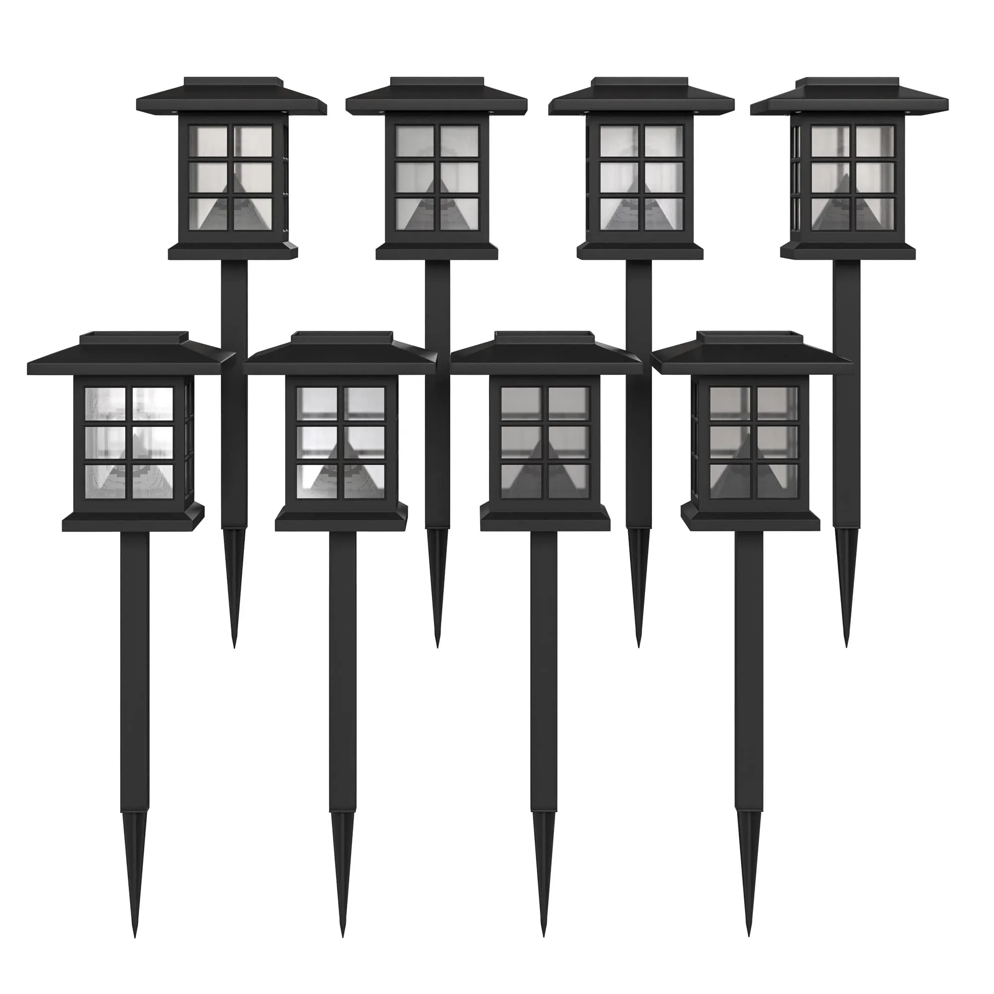 Rynx | Flash Furniture Halsey Lantern Style Led Solar Lights - All-Weather Black Outdoor Solar Powered Lights - Landscape Lighting For Pathway, Garden, & Yard, 4X4X16, 8 Pack