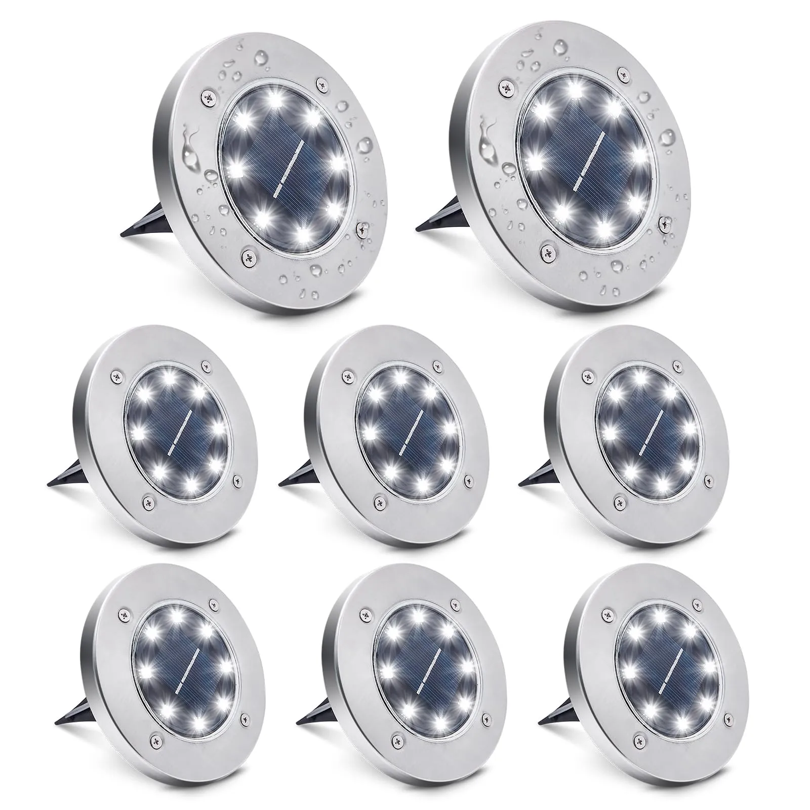 Rynx | Yooumoga 8 Pack White Solar Ground Lights, 8 LED Waterproof In-Ground Lights Solar Powered Lighting for Lawn, Garden, Patio, Pathway, Yard, Terrace, Driveway, Walkway