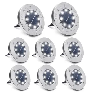 Rynx | Yooumoga 8 Pack White Solar Ground Lights, 8 LED Waterproof In-Ground Lights Solar Powered Lighting for Lawn, Garden, Patio, Pathway, Yard, Terrace, Driveway, Walkway