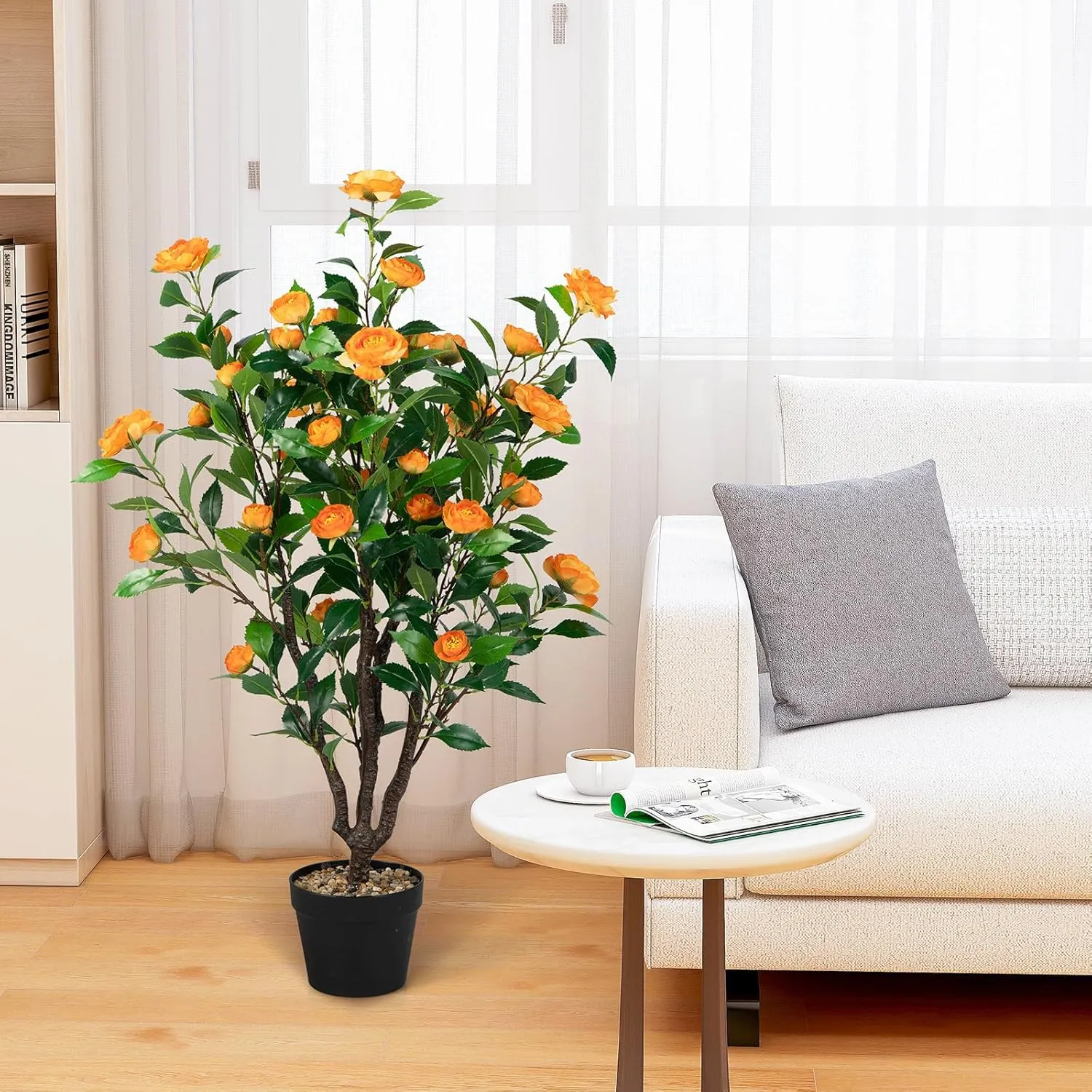 SAFEPLUS 2 Pack 40 inches Artificial Camellia Tree with Fake Flowers for Indoor Outdoor Décor