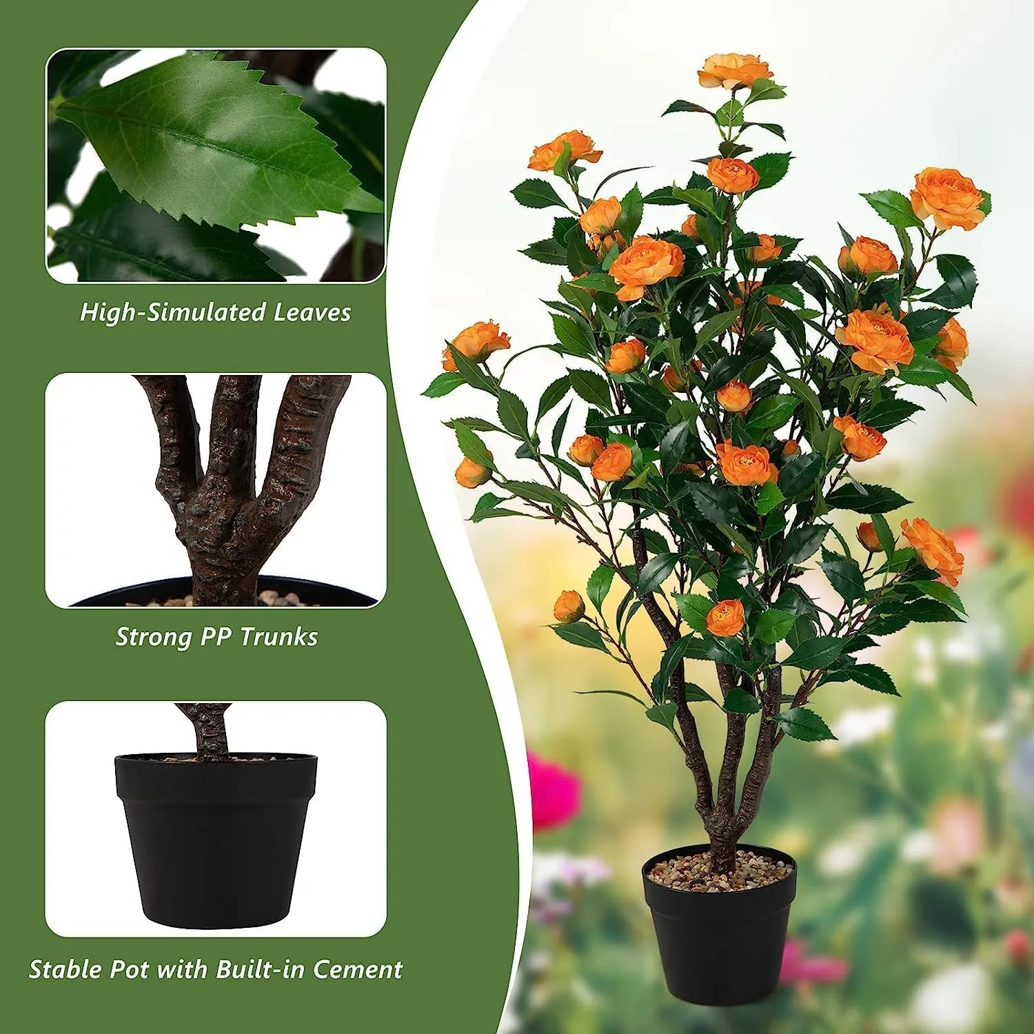 SAFEPLUS 2 Pack 40 inches Artificial Camellia Tree with Fake Flowers for Indoor Outdoor Décor