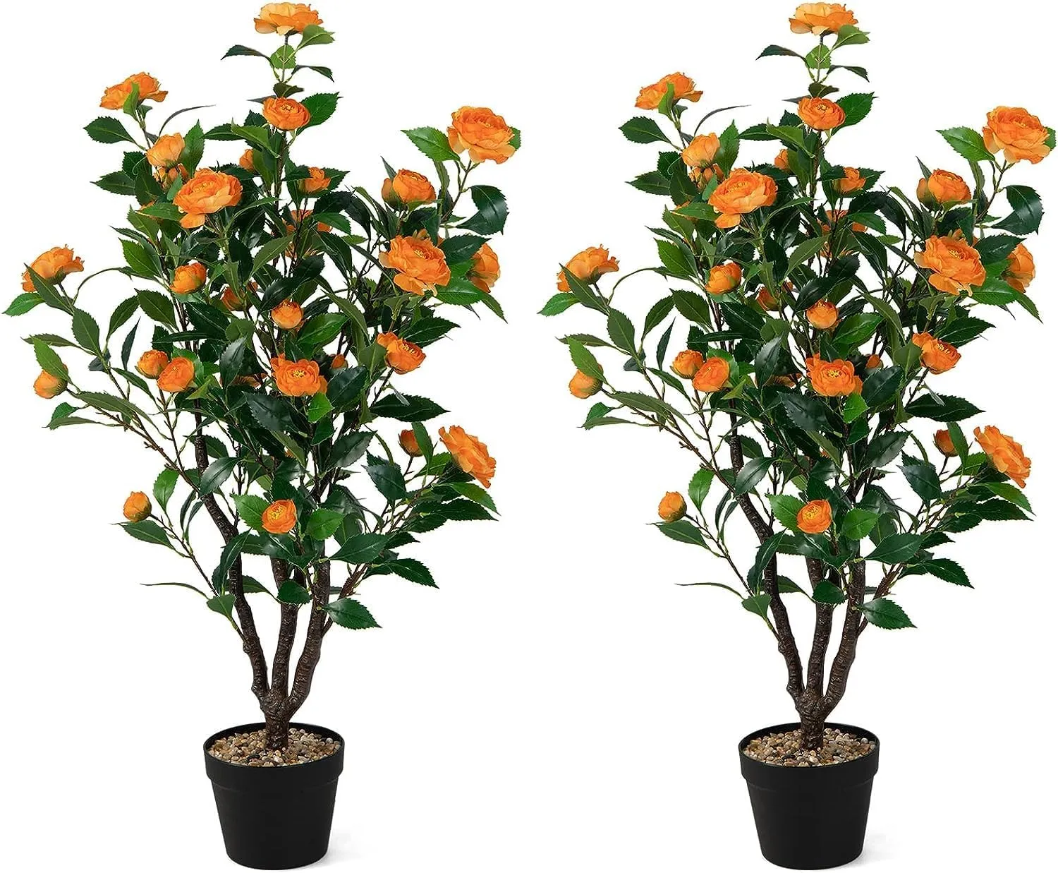 SAFEPLUS 2 Pack 40 inches Artificial Camellia Tree with Fake Flowers for Indoor Outdoor Décor