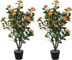 SAFEPLUS 2 Pack 40 inches Artificial Camellia Tree with Fake Flowers for Indoor Outdoor Décor