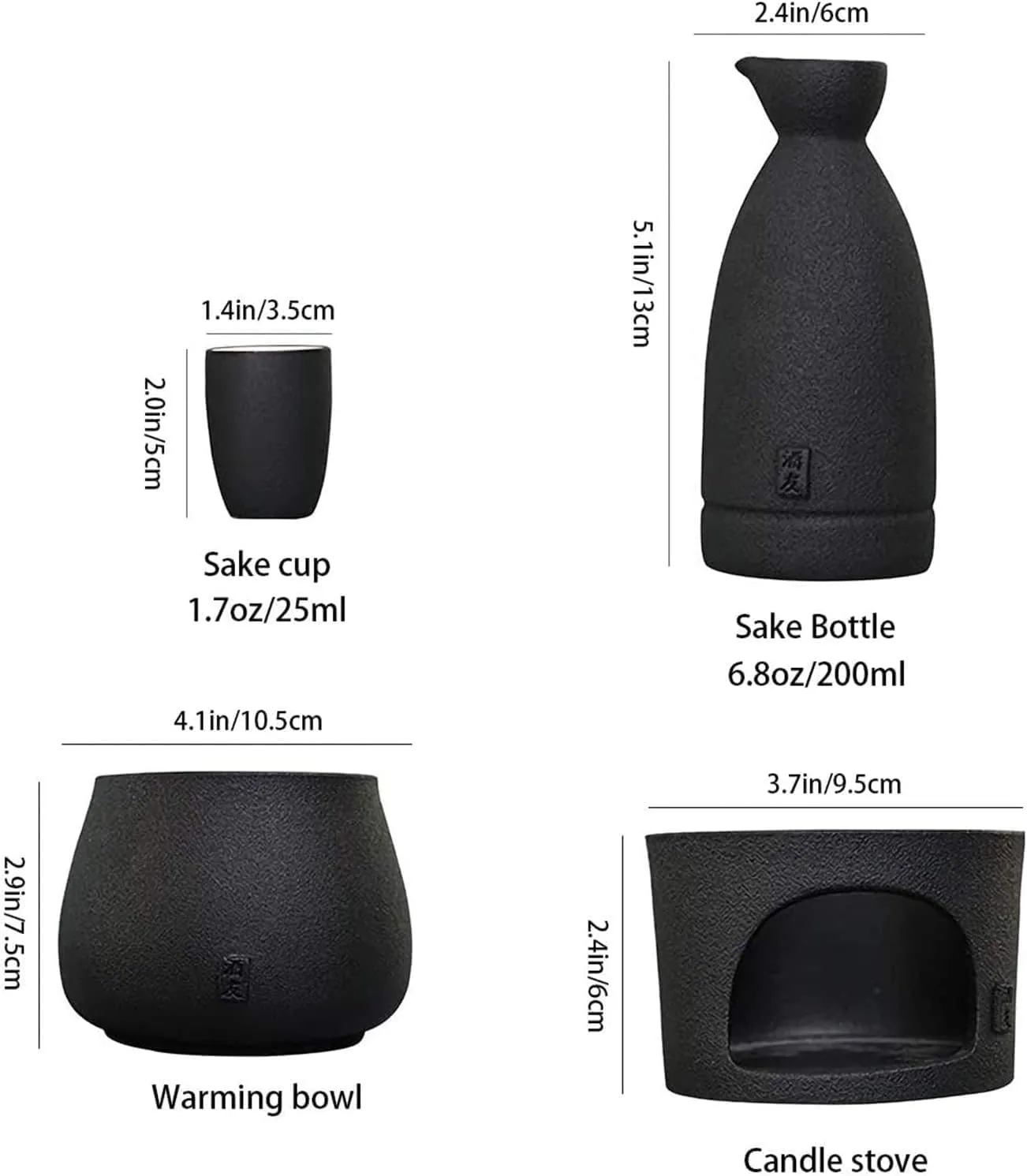 Sake Set and Cups with Warmer, Sake Storage Gift Bag, Traditional Porcelain Japanese Pottery Hot Saki Drink, 9-Piece Include 1 Stove 1 Warming Bowl 1 Sake Bottle 6 Cup