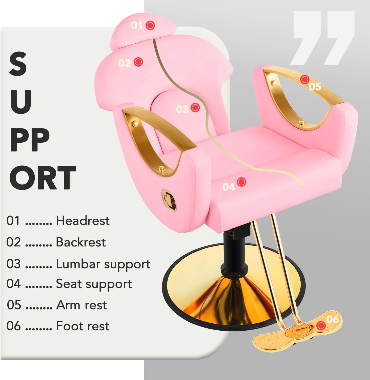 Salon Barber Chair, Reclining Salon Chair for Hair Stylist, Hair Chairs with Heavy Duty Hydraulic Pump, 360 Swivel Styling Braiding Hairdresser Chair for Home Barbershop, Light Pink Gold