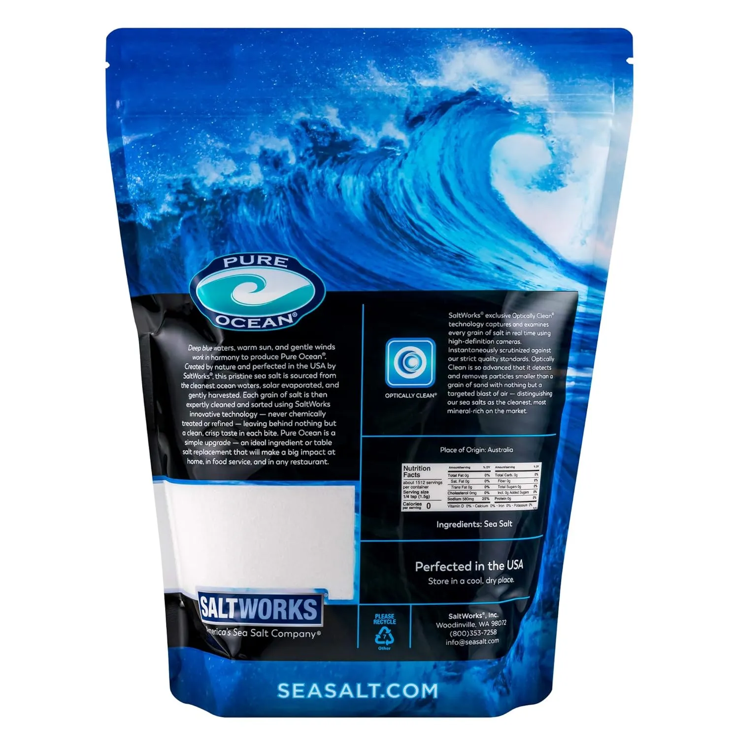 SaltWorks Pure Ocean Sea Salt, Fine Grain, 5 Pound Bag