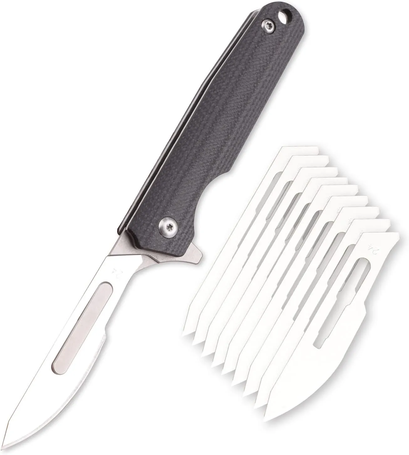Samior S51 Small Slim Folding Pocket Flipper Scalpel Knife with 10pcs #24 Replaceable Blade, 2.9 inches G10 Handle with Liner Lock, Utility EDC Keychain Knives, 1.1oz (Black)