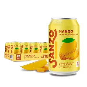 Sanzo Flavored Sparkling Water - Mango Soda Seltzer - Low Calorie Low Sugar Soda - Craft Asian Drinks - Vegan Gluten Free Carbonated Flavored Water - Fizzy Bubbly Healthy Drinks - 12oz, 12 Pack