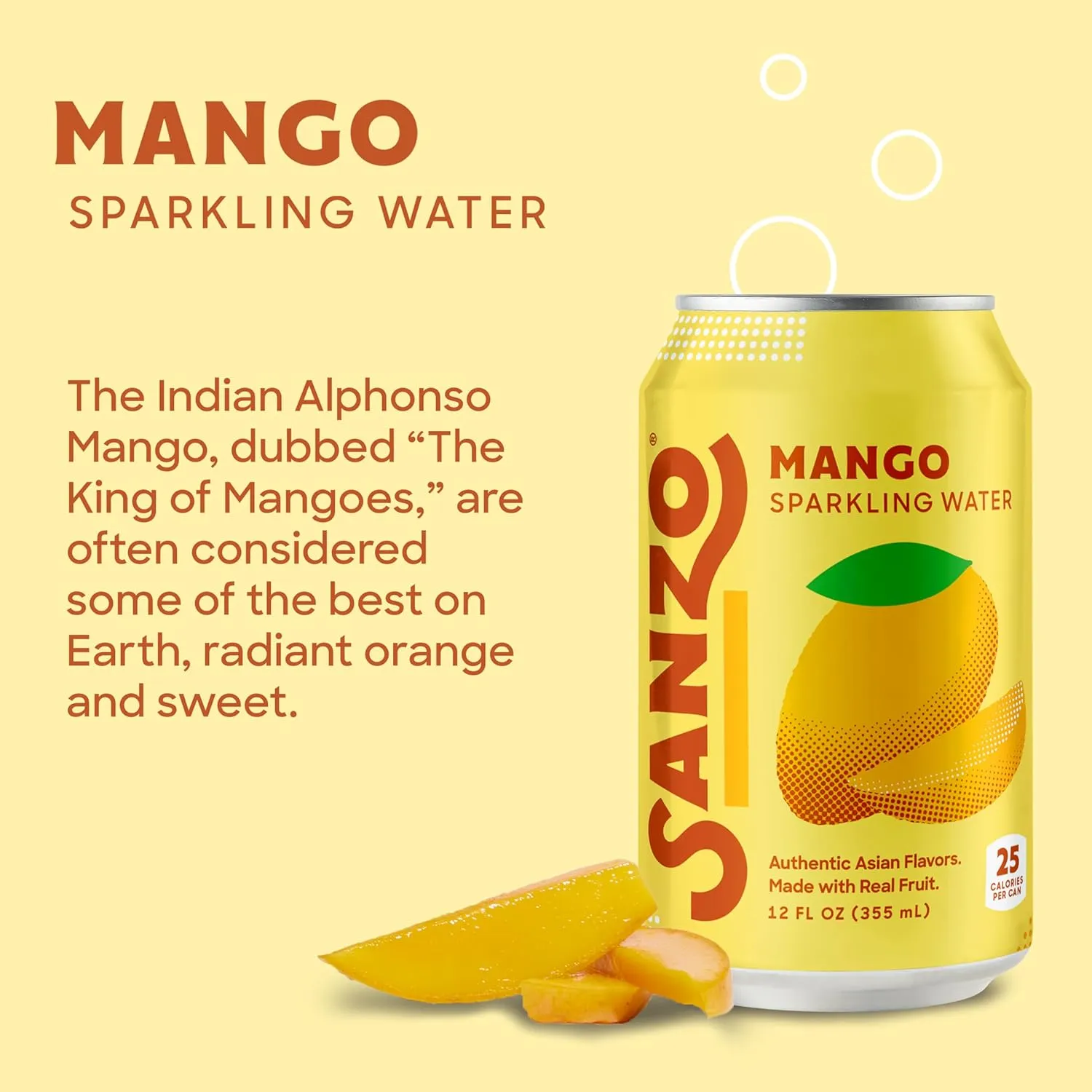 Sanzo Flavored Sparkling Water - Mango Soda Seltzer - Low Calorie Low Sugar Soda - Craft Asian Drinks - Vegan Gluten Free Carbonated Flavored Water - Fizzy Bubbly Healthy Drinks - 12oz, 12 Pack
