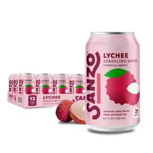 Sanzo Flavored Sparkling Water - Tropical Berry Seltzer (Lychee) - Low Calorie Low Sugar Soda - Craft Asian Drinks - Vegan Gluten Free Carbonated Flavored Water - Fizzy Healthy Drinks - 12oz, 12 Pack