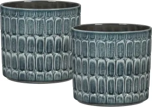 Scheurich Set of 2 Lagom Alma Ceramic Plant Pots - 6.3" Modern Planters for Indoor Plants - Elegant Relief Texture UV-Resistant & Waterproof - Decorative Scandinavian Design - Made in Germany - 1 gl