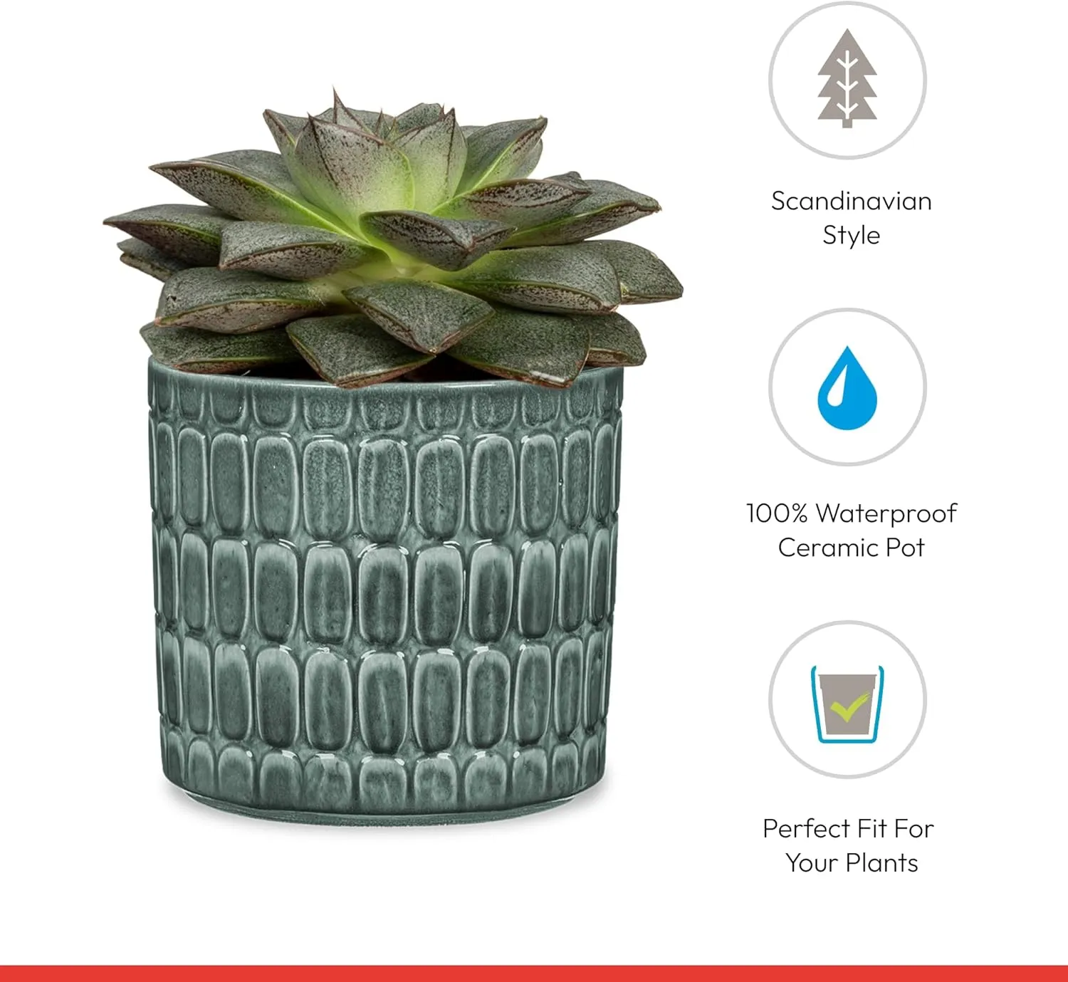 Scheurich Set of 2 Lagom Alma Ceramic Plant Pots - 6.3" Modern Planters for Indoor Plants - Elegant Relief Texture UV-Resistant & Waterproof - Decorative Scandinavian Design - Made in Germany - 1 gl