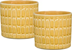 Scheurich Set of 2 Lagom Elna Ceramic Plant Pots - 6.3" Modern Planters for Indoor Plants - Elegant Relief Texture UV-Resistant & Waterproof - Decorative Scandinavian Design - Made in Germany - 1 gl