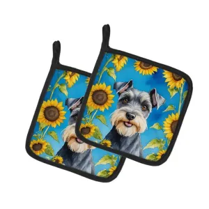 Schnauzer in Sunflowers Heat Resistant Pot Holders Set