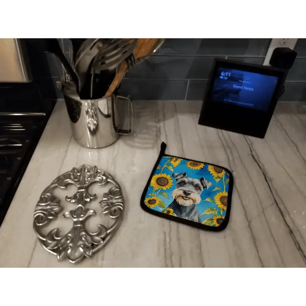 Schnauzer in Sunflowers Heat Resistant Pot Holders Set