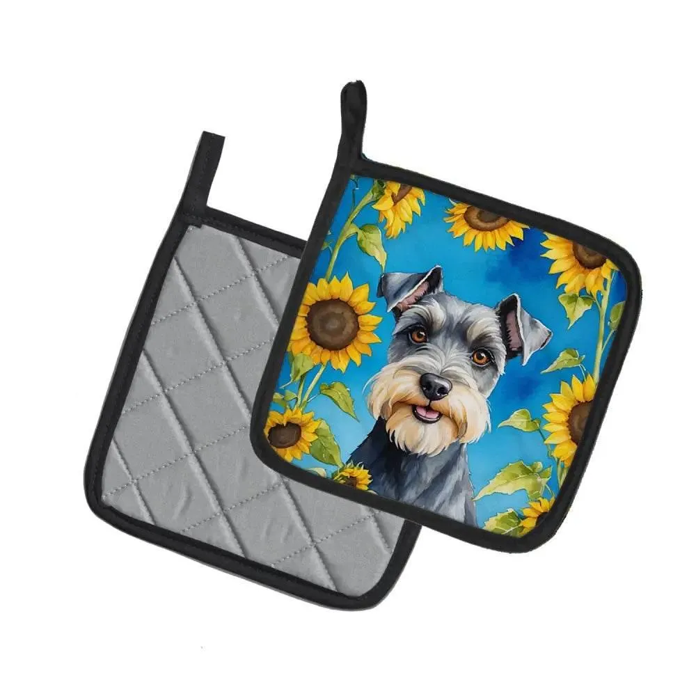 Schnauzer in Sunflowers Heat Resistant Pot Holders Set