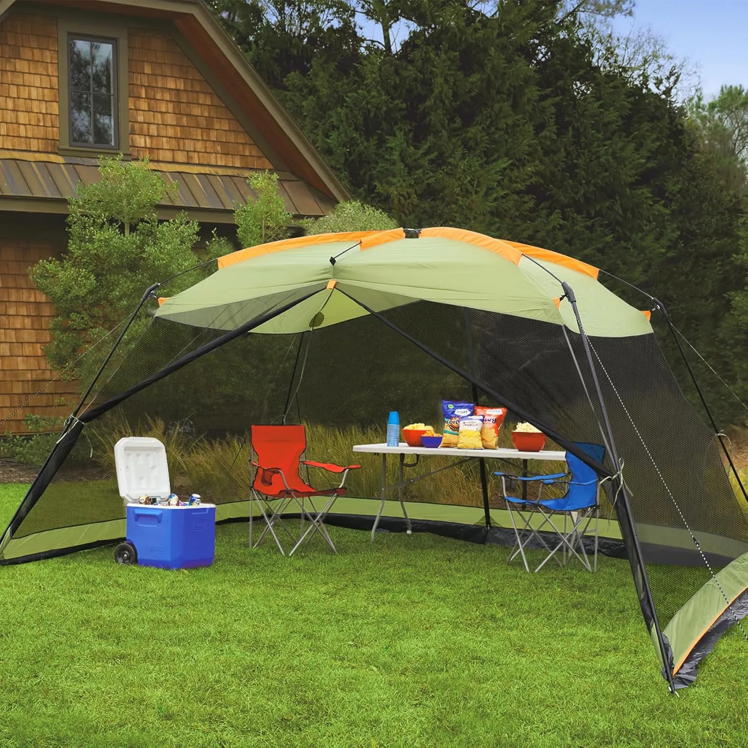Screen House 13x9 FT 4 Mesh Walls Canopy Tent Camping Gazebo Shelter for 6-8 People Outdoor Party Activities, Green