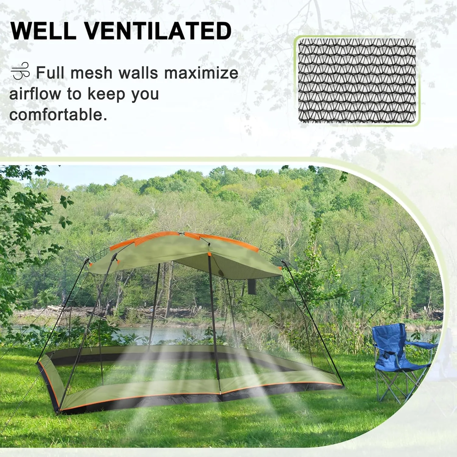 Screen House 13x9 FT 4 Mesh Walls Canopy Tent Camping Gazebo Shelter for 6-8 People Outdoor Party Activities, Green