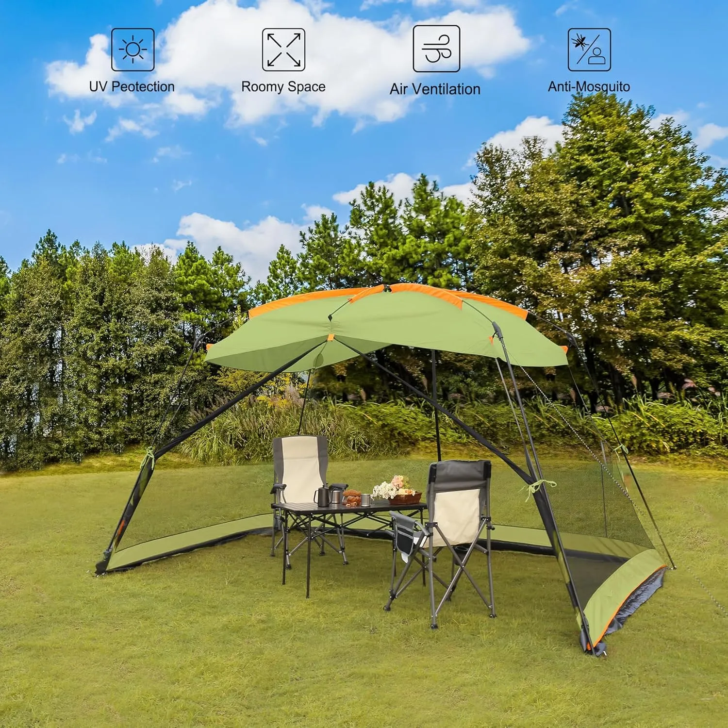 Screen House 13x9 FT 4 Mesh Walls Canopy Tent Camping Gazebo Shelter for 6-8 People Outdoor Party Activities, Green
