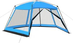 Screen House 14x14ft Canopy Tent with 5-Sided Netting, Easy Setup, Portable Gazebo Shelter for Outdoor Camping, Gathering, Party, Picnic, Blue