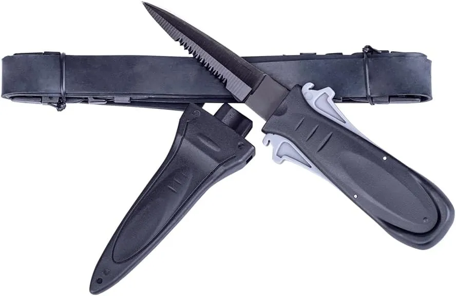 Scuba Diving Knife with Two Pairs Quick Release Buckle Straps, Stainless Steel Diving Knives for Spearfishing, Snorkeling, Hiking, Outdoor Use