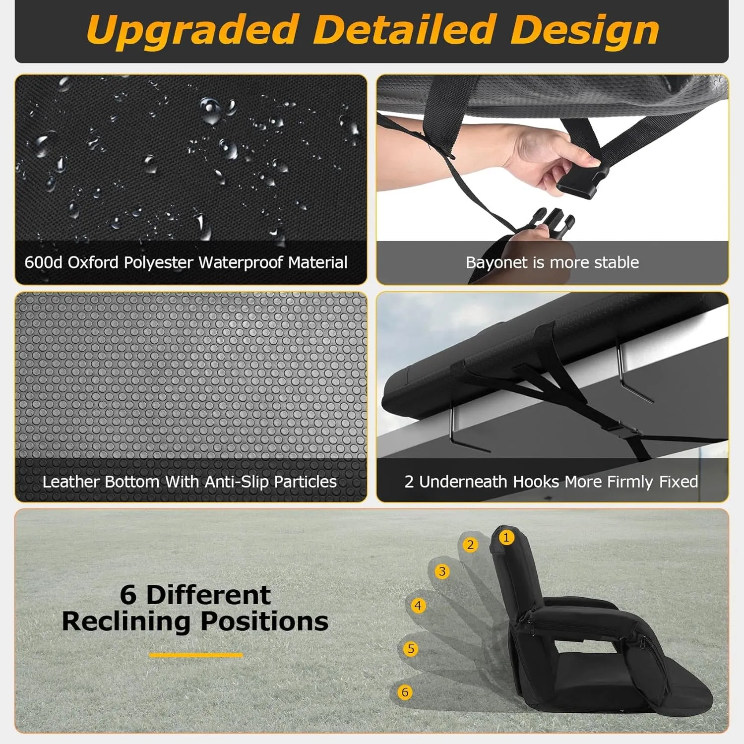 Seeutek 2-Sided Heated Stadium Seats with Back Support and Wide Cushions for Bleachers, Portable Bleacher Chairs with Backrest, USB 3 Levels and 5 Pocket Foldable Stadium Chairs
