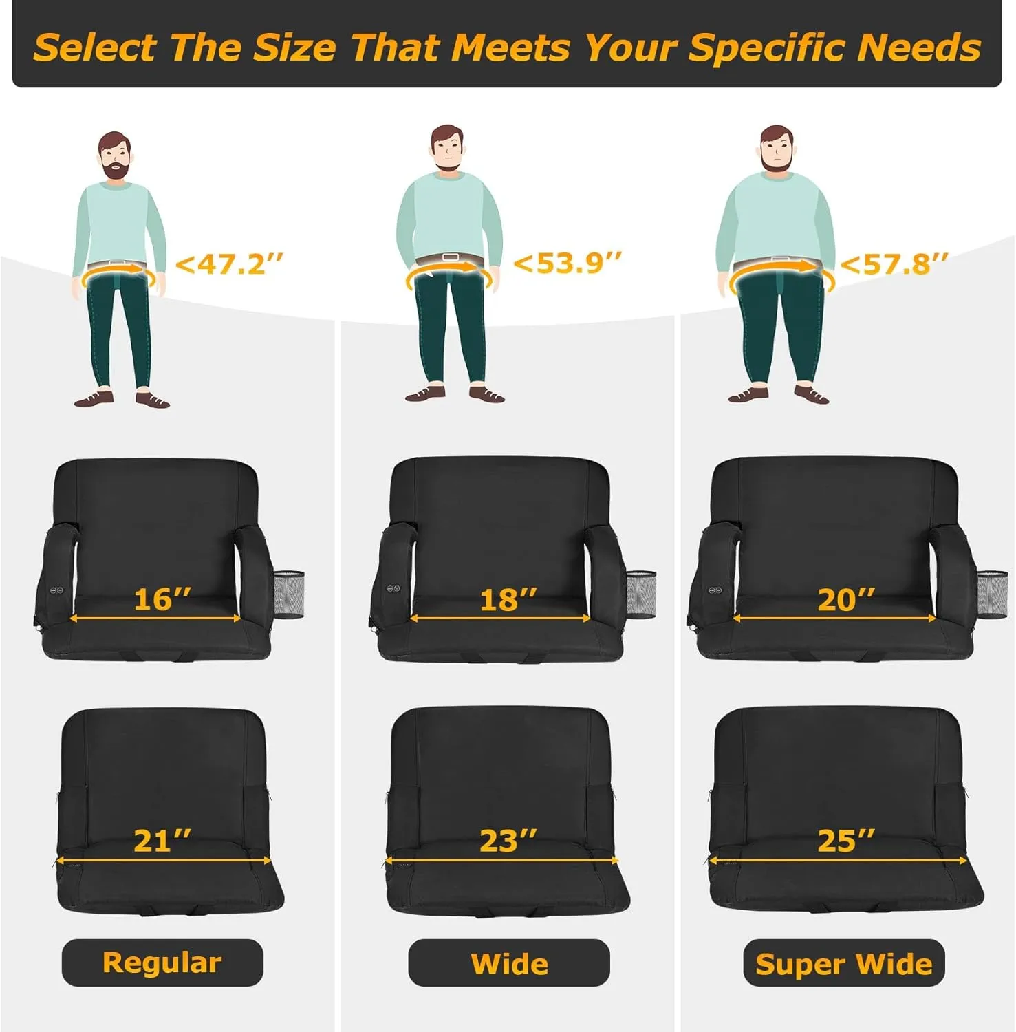 Seeutek 2-Sided Heated Stadium Seats with Back Support and Wide Cushions for Bleachers, Portable Bleacher Chairs with Backrest, USB 3 Levels and 5 Pocket Foldable Stadium Chairs