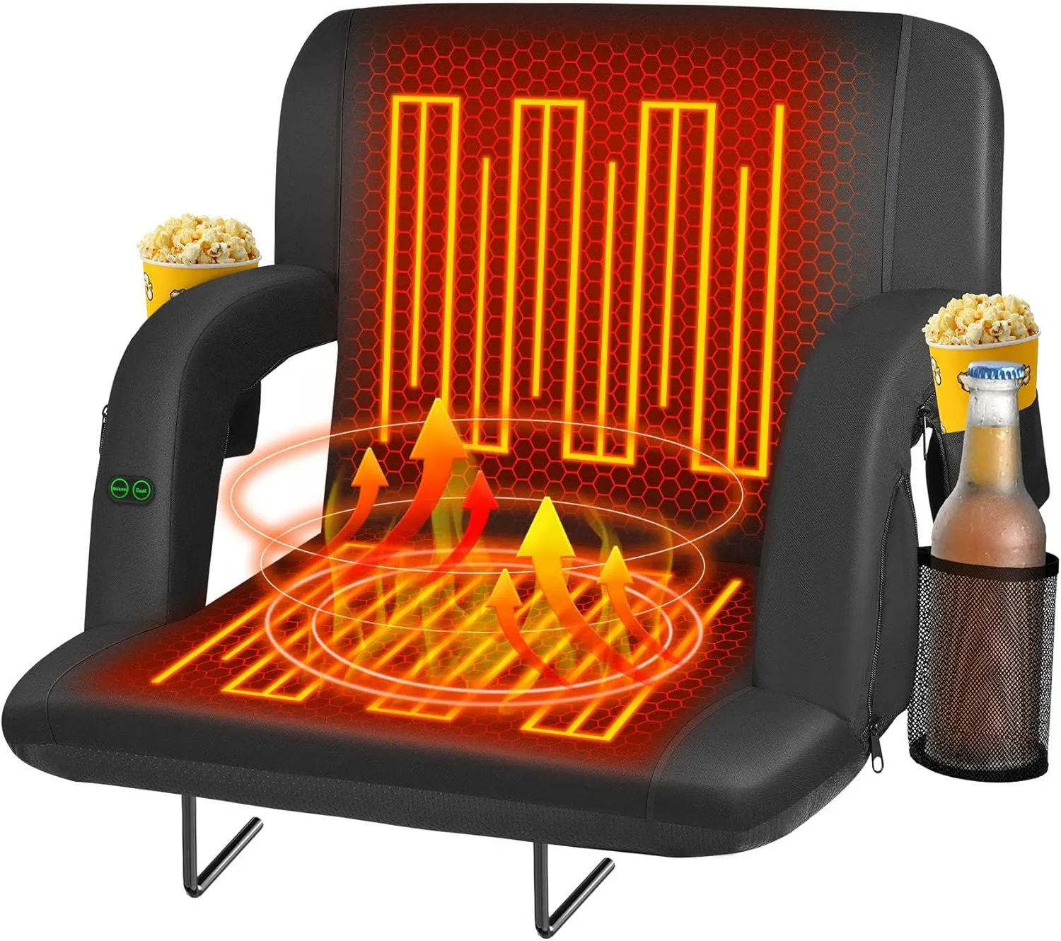 Seeutek 2-Sided Heated Stadium Seats with Back Support and Wide Cushions for Bleachers, Portable Bleacher Chairs with Backrest, USB 3 Levels and 5 Pocket Foldable Stadium Chairs