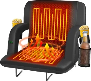 Seeutek 2-Sided Heated Stadium Seats with Back Support and Wide Cushions for Bleachers, Portable Bleacher Chairs with Backrest, USB 3 Levels and 5 Pocket Foldable Stadium Chairs