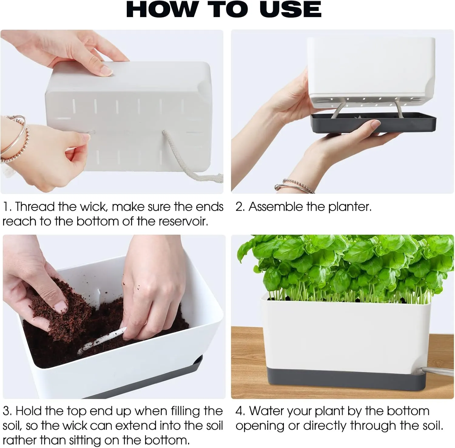 Self Watering Planters Pots for Indoor Plants, 7 Pack 4 8 17 Inch Plastic Window Boxes Planters Herb Planter, Rectangle Rectangular Planter Windowsill Planters with Drainage and Saucer