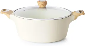 SENSARTE Ceramic Nonstick Stock Pot with Lid, 2.6/4.5/6.6 QT Soup Pot Casserole Pot, Non-toxic Healthy Pasta Pot, Large Cooking Pot Stew Pot, Induction Compatible, PFOA PFAS PTFE Free, White