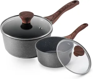 SENSARTE Nonstick Sauce Pan with Lid Saucepan Set, Swiss Granite Coating Sauce Pot Kitchen Cooking Pot, Induction Comptable, PFOA Free, 2   2.5 QT