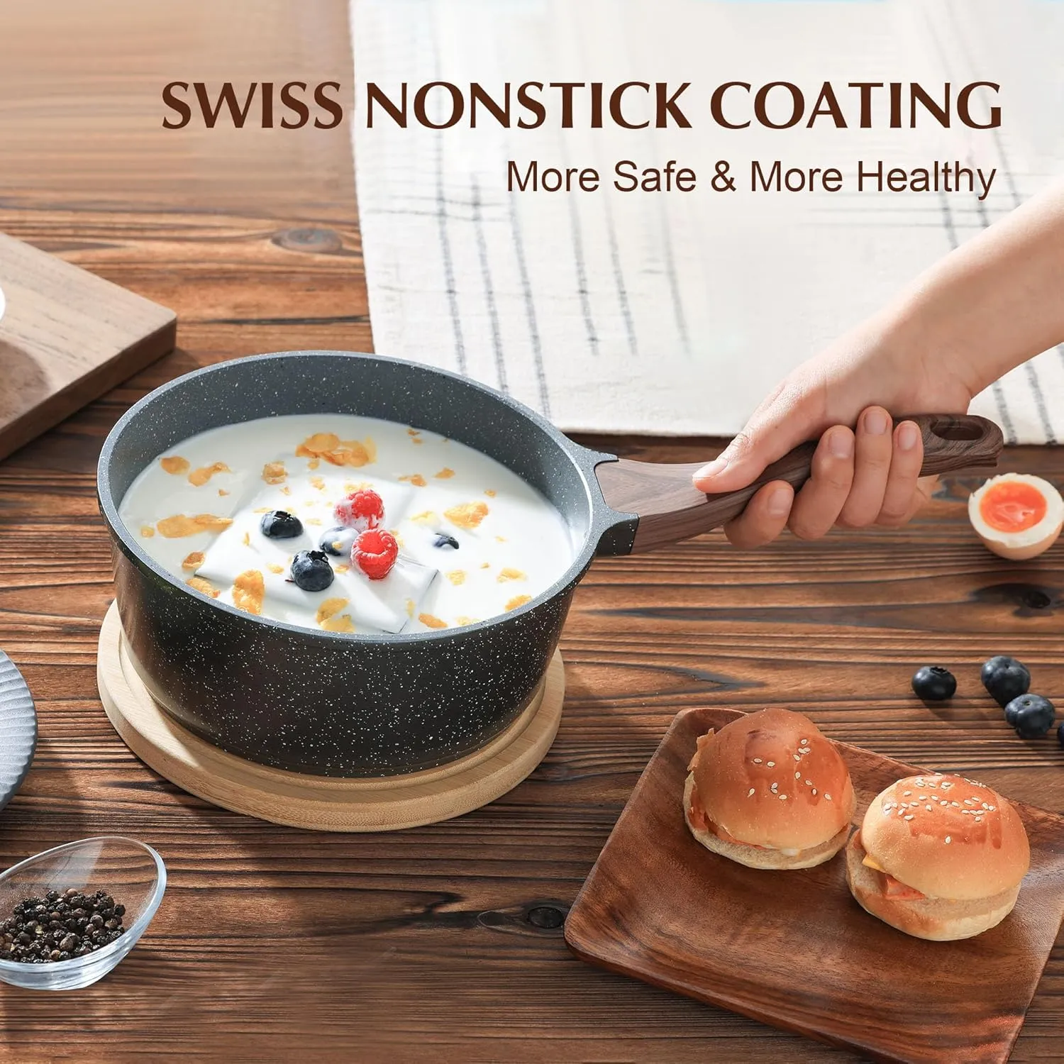 SENSARTE Nonstick Sauce Pan with Lid Saucepan Set, Swiss Granite Coating Sauce Pot Kitchen Cooking Pot, Induction Comptable, PFOA Free, 2   2.5 QT