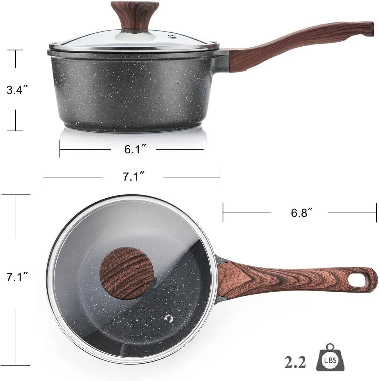 SENSARTE Nonstick Sauce Pan with Lid Saucepan Set, Swiss Granite Coating Sauce Pot Kitchen Cooking Pot, Induction Comptable, PFOA Free, 2   2.5 QT