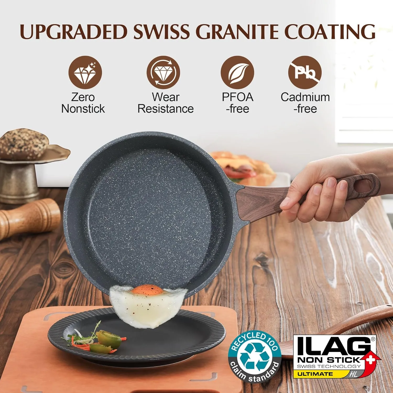 SENSARTE Nonstick Sauce Pan with Lid Saucepan Set, Swiss Granite Coating Sauce Pot Kitchen Cooking Pot, Induction Comptable, PFOA Free, 2   2.5 QT