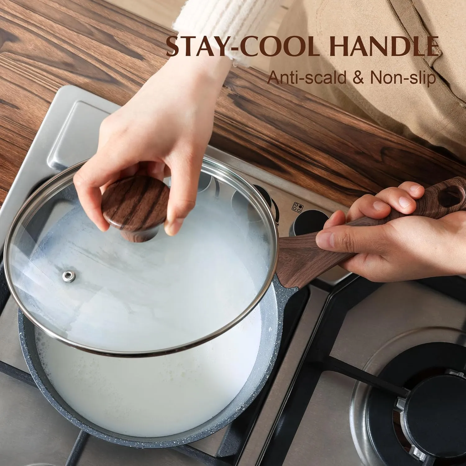 SENSARTE Nonstick Saucepan with Lid, 1.5 Quarts Small Pot with Swiss Granite Coating, Stay-cool Handle, Multipurpose Handy Sauce Pot Small Kitchen Cooking Pot, Induction Comptable, PFOA Free