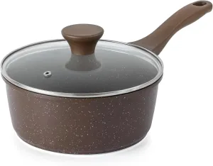 SENSARTE Saucepan Nonstick with Lid 2.5 Quarts Granite Coating Sauce Pot Medium Kitchen Cooking Pot, Induction Comptable, PFOA Free