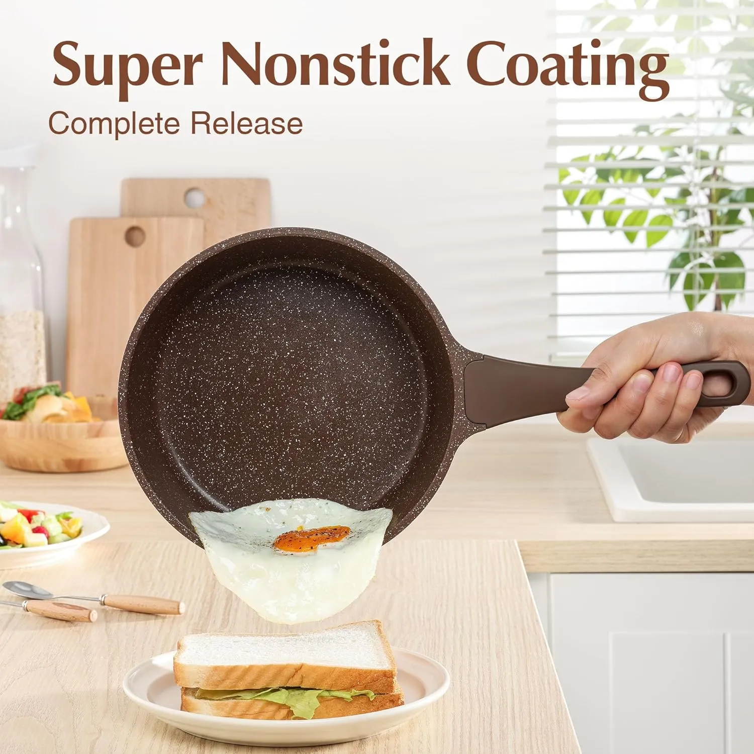 SENSARTE Saucepan Nonstick with Lid 2.5 Quarts Granite Coating Sauce Pot Medium Kitchen Cooking Pot, Induction Comptable, PFOA Free