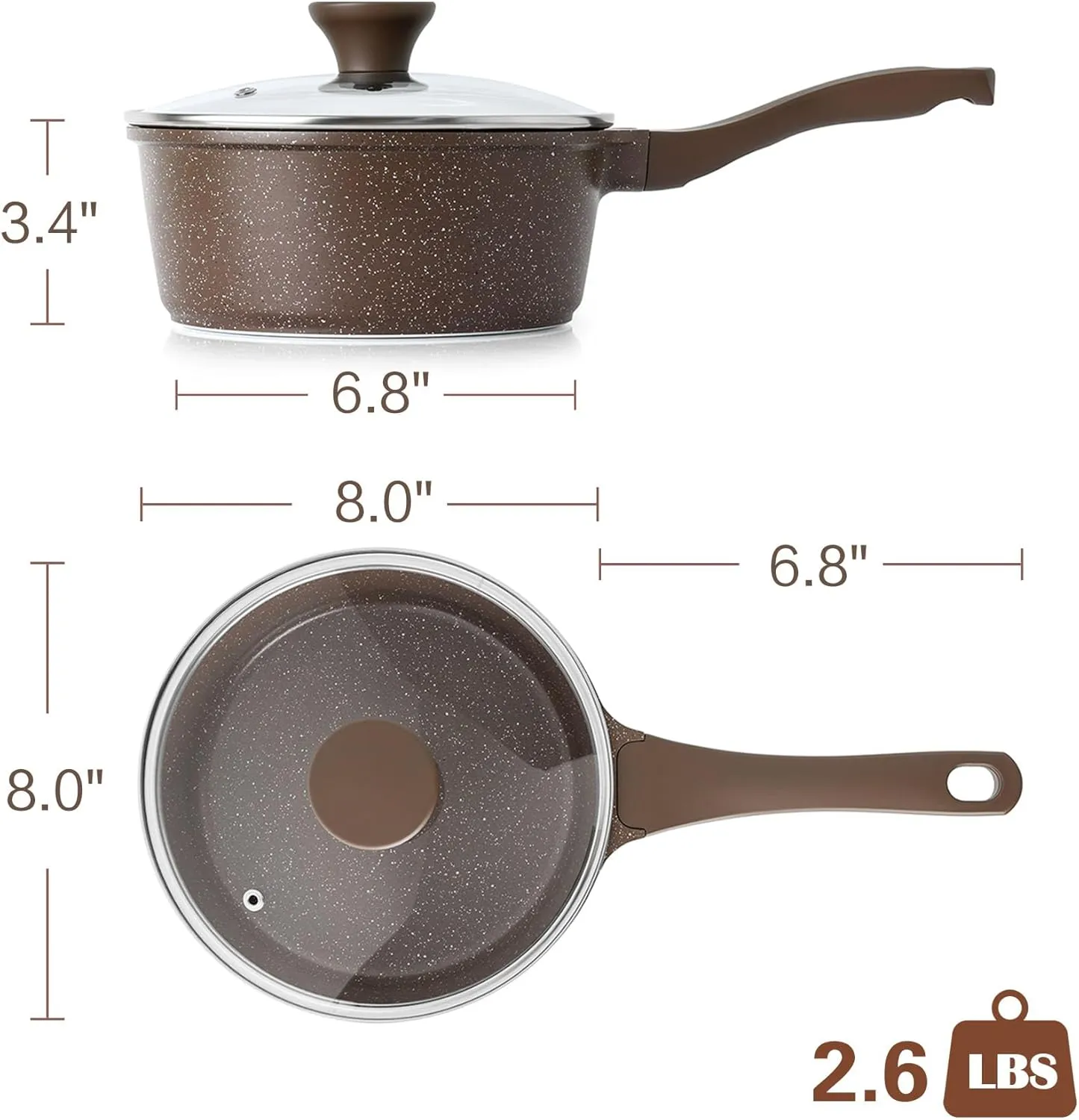 SENSARTE Saucepan Nonstick with Lid 2.5 Quarts Granite Coating Sauce Pot Medium Kitchen Cooking Pot, Induction Comptable, PFOA Free