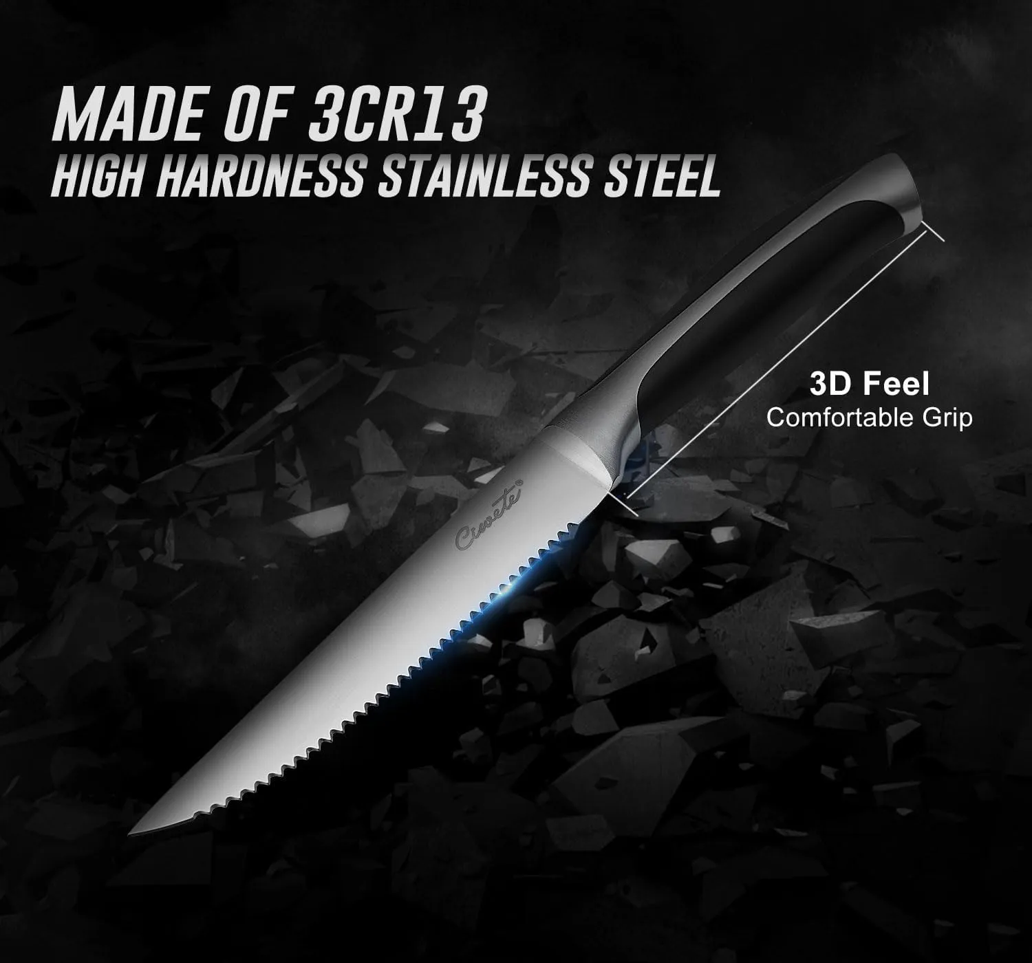 Serrated Steak Knives Set of 8, 5 Inch Stainless Steel Steak Knife Set with Ergonomic Handles, 8-Piece Sharp Knives for Weekly Family Dinners, Black